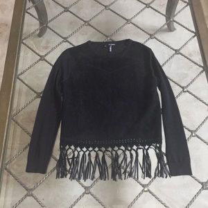 Kooples suede and leather fringe wool sweater